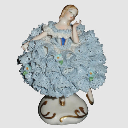 "Lorraine" Irish Dresden Porcelain Lace Ballerina Dancer Figurine (Blue Dress - 4")