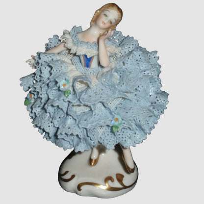 "Lorraine" Irish Dresden Porcelain Lace Ballerina Dancer Figurine (Blue Dress - 4")