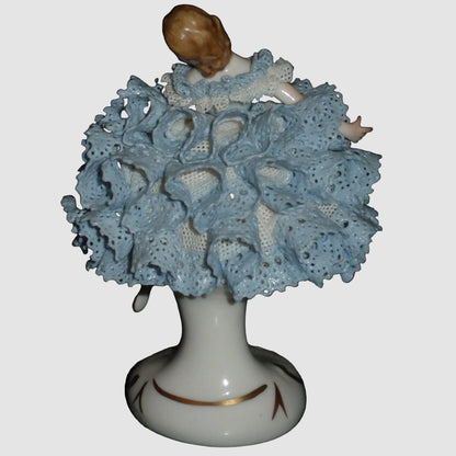 "Lorraine" Irish Dresden Porcelain Lace Ballerina Dancer Figurine (Blue Dress - 4")