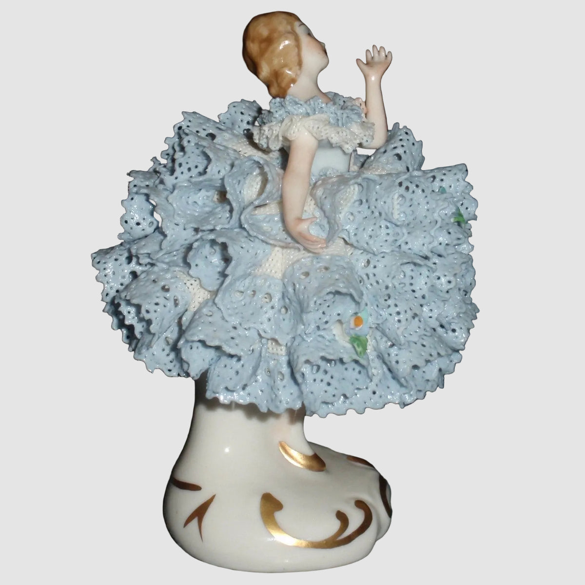 "Lorraine" Irish Dresden Porcelain Lace Ballerina Dancer Figurine (Blue Dress - 4")