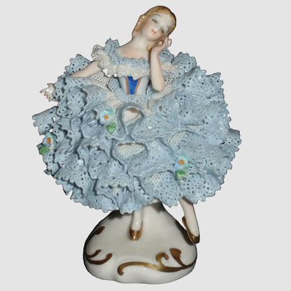 "Lorraine" Irish Dresden Porcelain Lace Ballerina Dancer Figurine (Blue Dress - 4")