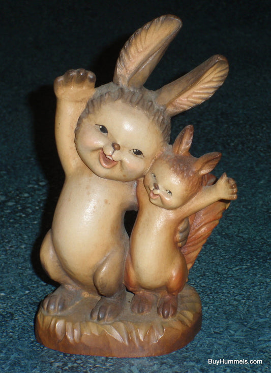 6" Anri Ferrandiz Carved Wood "Greetings" Rabbit & Squirrel Figurine - GIFT!