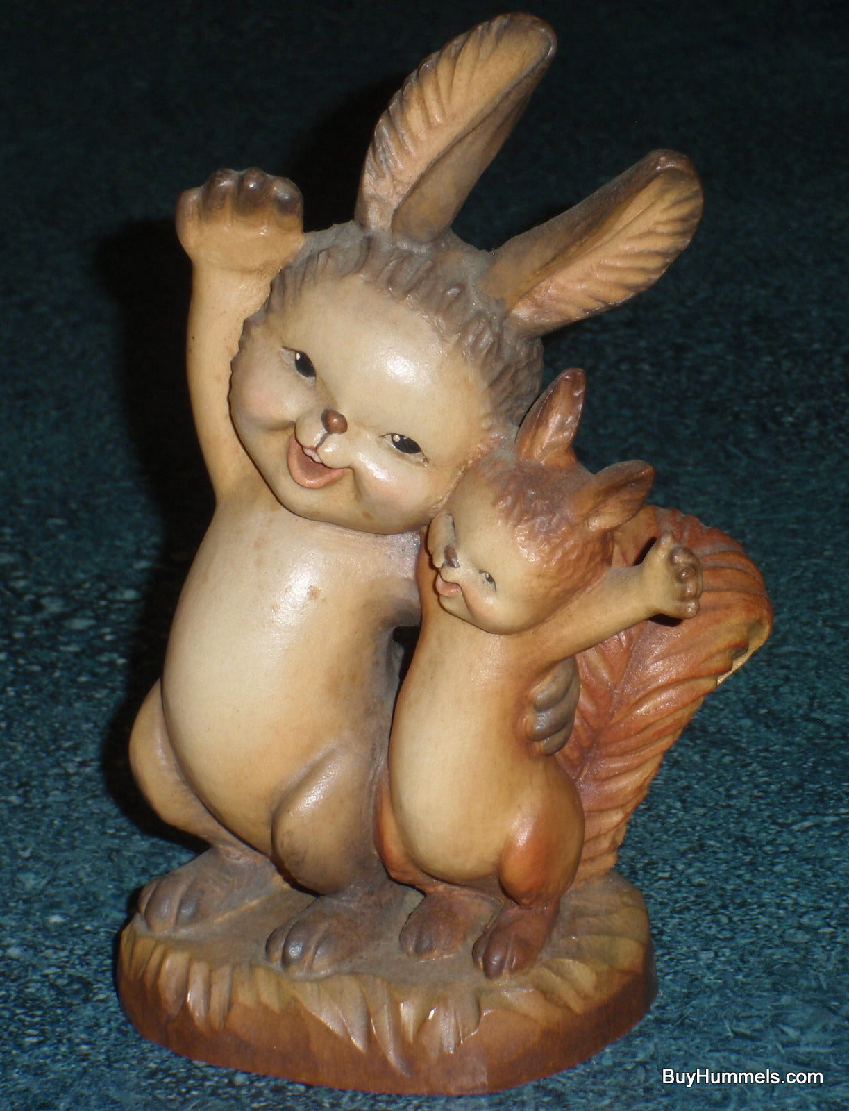 6" Anri Ferrandiz Carved Wood "Greetings" Rabbit & Squirrel Figurine - GIFT!