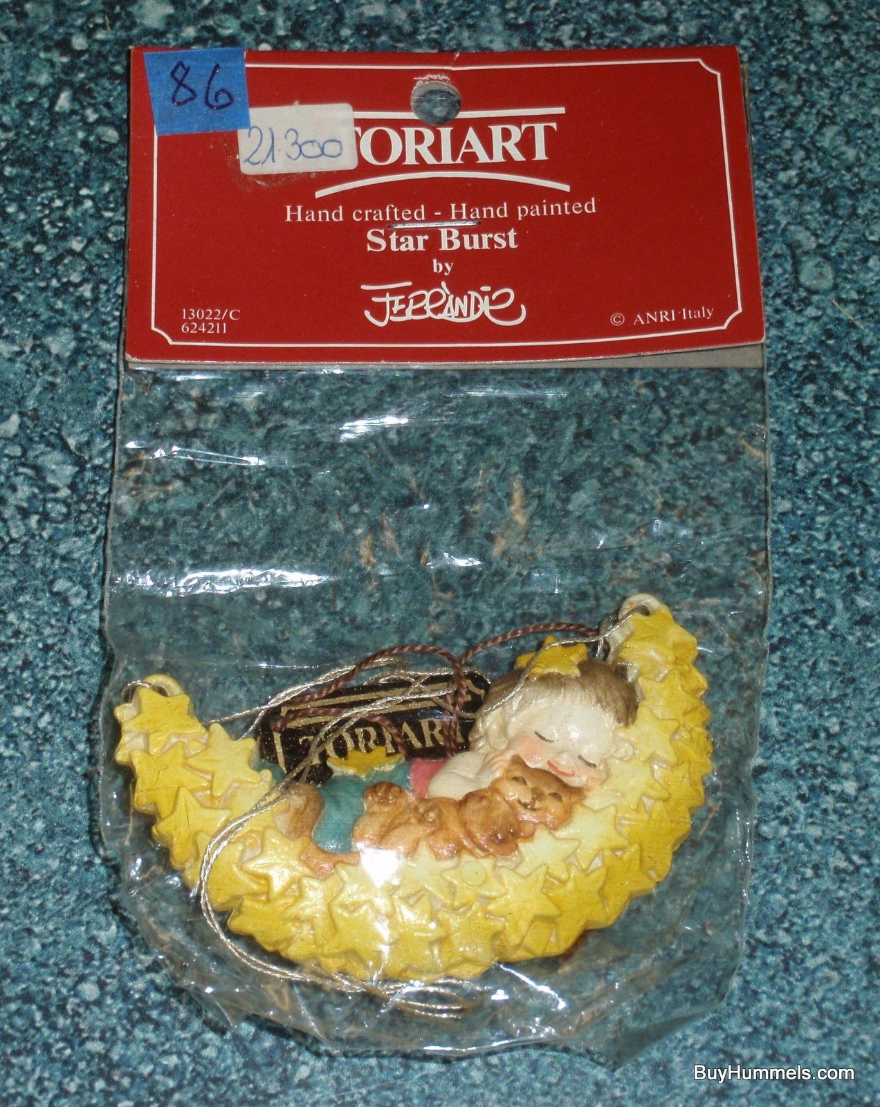 Anri Toriart "Star Burst" Ferrandiz - Sleeping Cat And Child Christmas Ornament #624-211