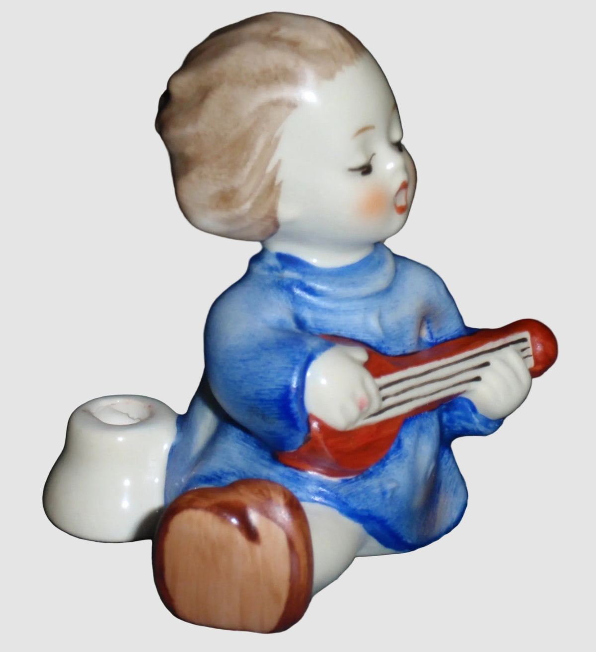 Goebel Hummel Joyous News Candleholder Figurine 38 Angel Lute Reinhold Unger 1935 Vintage Germany Porcelain Matte Finish