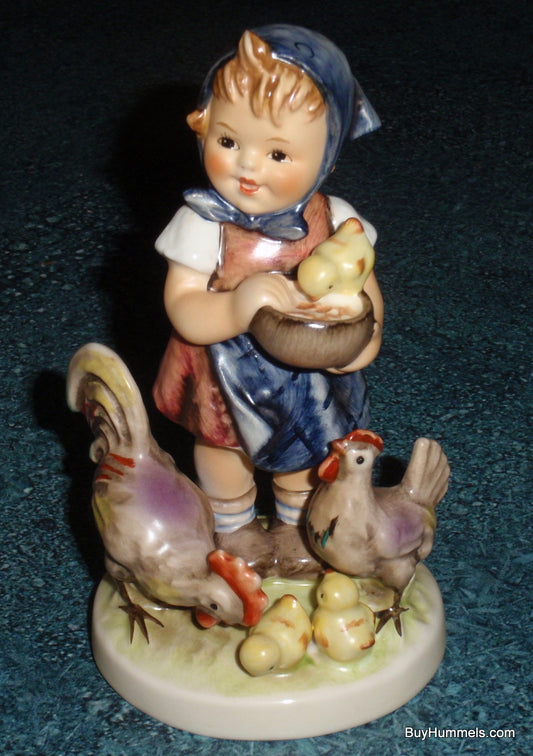 LARGE "Feeding Time" Goebel Hummel Figurine #199/1 - Little Girl Feeding Chickens!