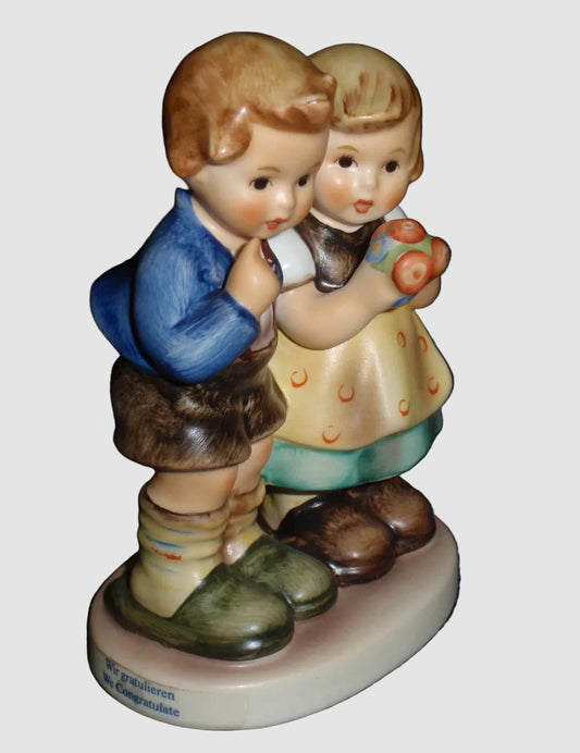 "We Congratulate" Goebel Hummel Figurine #220 - Boy And Girl With Flowers!