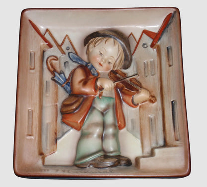 Goebel Hummel Little Fiddler Wall Plaque Figurine 93 Boy Fiddle Violin Village Scenery Vintage Germany Porcelain
