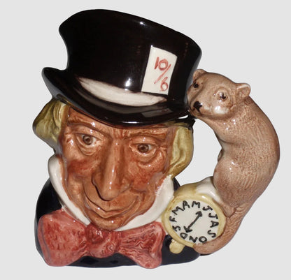 Royal Doulton Mad Hatter Character Jug D6602 Alice In Wonderland Toby Jug Dormouse Clock Vintage England Porcelain