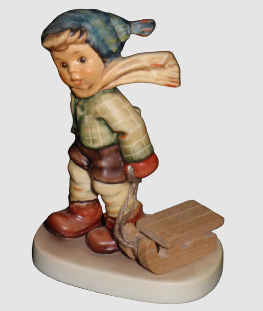 Goebel Hummel Winter Sleigh Ride Figurine 2047 Child Wooden Sled Snow Vintage Germany