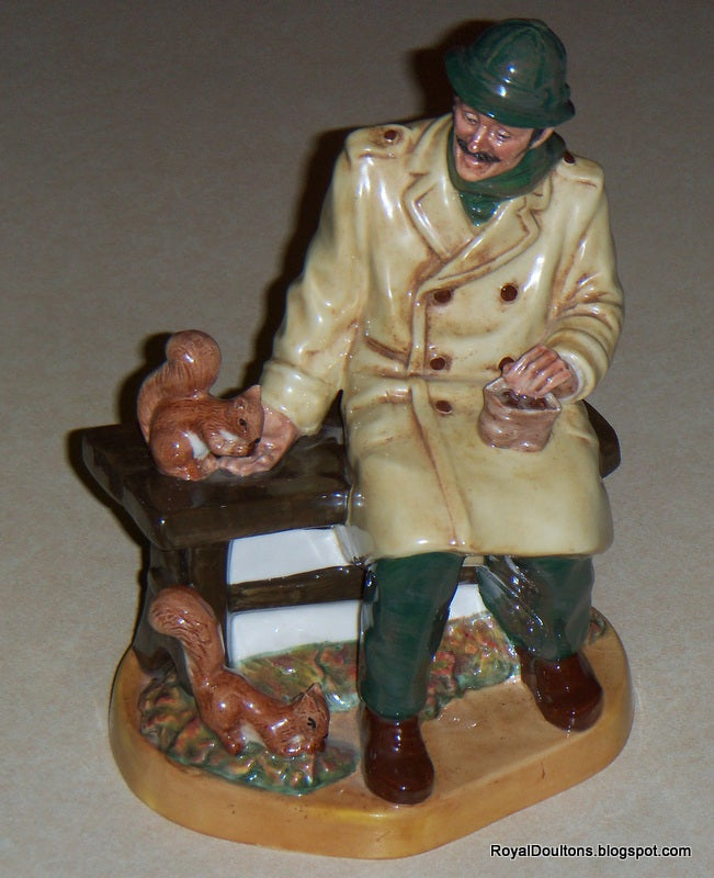 Royal Doulton Lunchtime Figurine HN2485 Older Gentleman Park Bench Feeding Squirrels Vintage