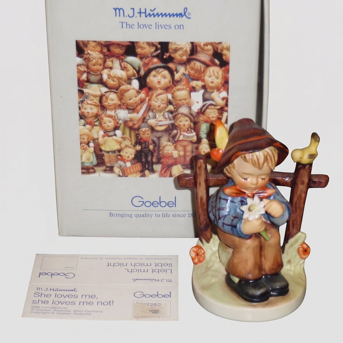Goebel Hummel She Loves Me She Loves Me Not Figurine 174 TMK6 Liebt mich liebt mich nicht Arthur Moeller Boy Daisy Original Box Vintage Germany Porcelain