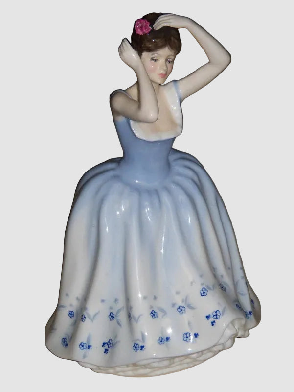 Royal Doulton Sheila Figurine HN2742 D.V. Tootle Lady Blue Dress Pink Flower Vintage England Bone China