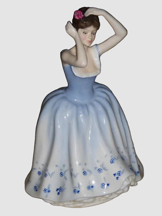 Royal Doulton Sheila Figurine HN2742 D.V. Tootle Lady Blue Dress Pink Flower Vintage England Bone China