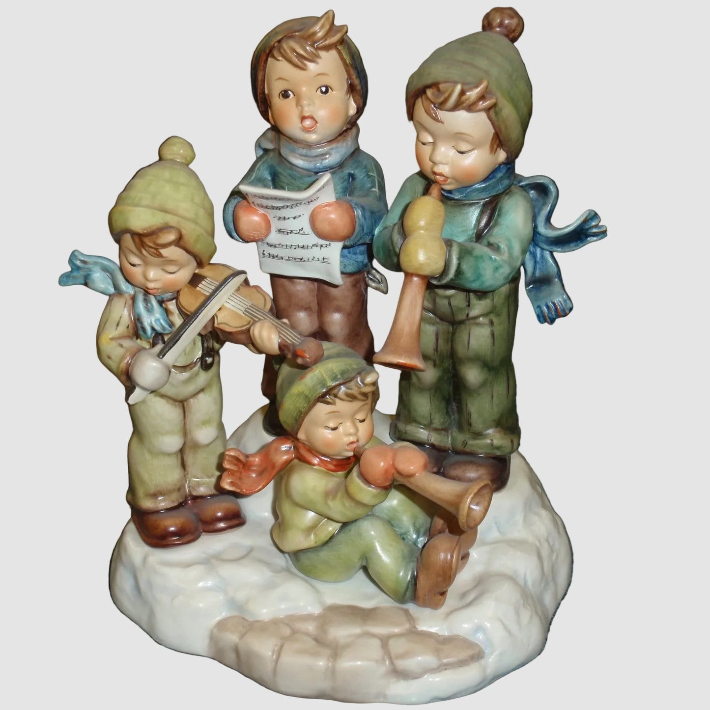 Goebel Hummel Strike Up The Band Figurine 668 Helmut Fischer Century Collection Boys Playing Instruments Winter Snow TMK-7 Vintage Germany Porcelain