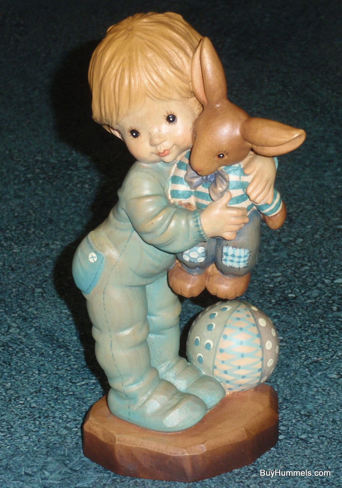 Anri "Bunny Hug" Hand Carved & Painted 7" Figurine By Sarah Kay - Little Boy With His Stuffed Animal - CUTE EASTER GIFT!