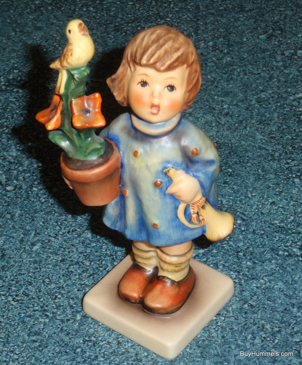 "Congratulations" Goebel Hummel Figurine #17/0 - Girl in Blue Dress With Bird & Trumpet!