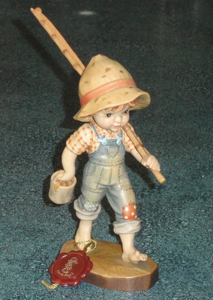 "Fisher Boy" Figurine Anri Wood Carvings Made In Italy By Sarah Kay