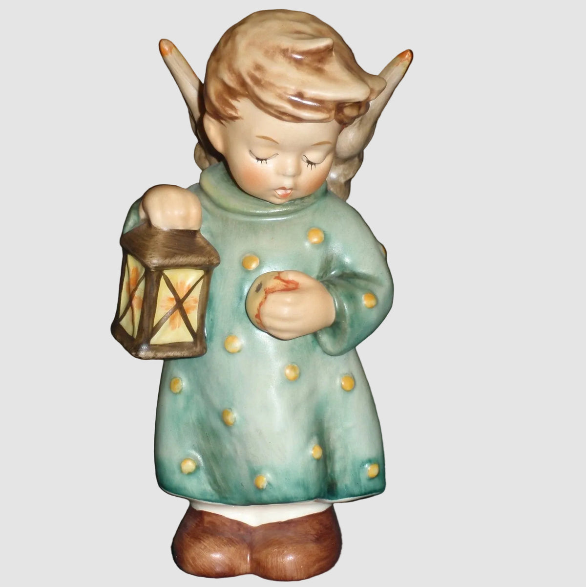 Goebel Hummel Goodnight Angel Nativity Figurine 260 D Jumbo Gerhard Skrobek Lantern Apple Green Star Gown Vintage Germany Porcelain Matte Finish