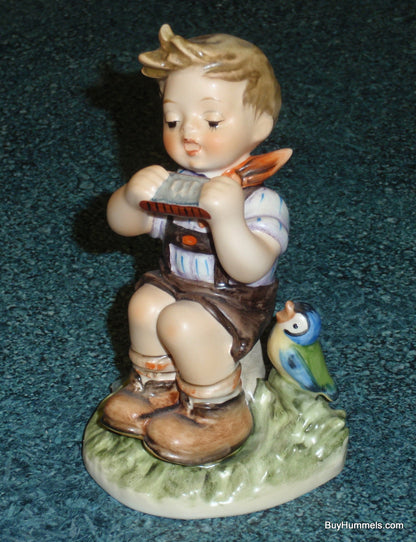 "In D-Major" Goebel Hummel Figurine #430 Little Boy Playing Harmonica With Blue Bird!