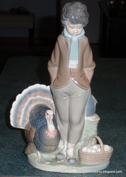 "Boy With Turkey" Lladro Figurine #1276 Boy With Basket Of Eggs