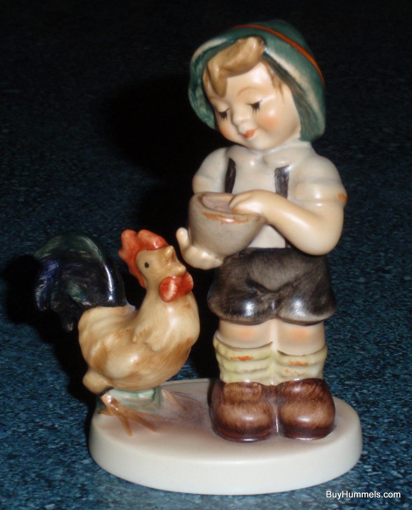 "Morning Call" Goebel Hummel Figurine #2227 TMK8 - Boy Feeding Rooster