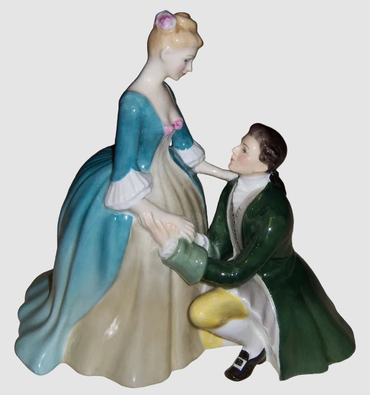 Royal Doulton The Suitor Figurine HN 2132 Man Proposing Kneeling Woman Peggy Davies Vintage English Bone China Glossy Finish
