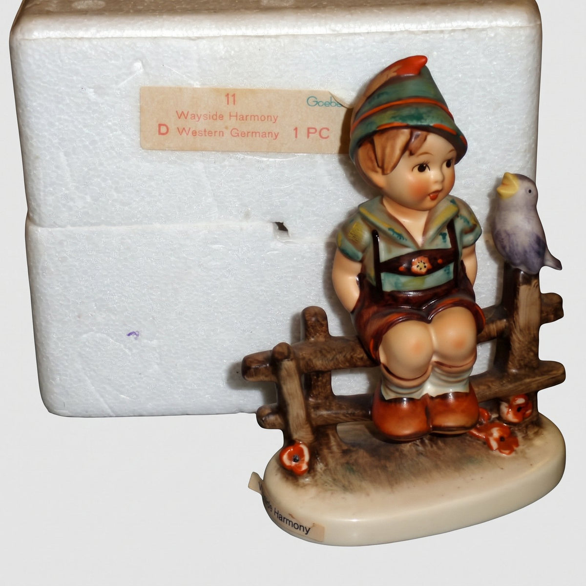 Goebel Hummel Wayside Harmony Figurine 111 I Large Boy Fence Purple Songbird Reinhold Unger Vintage Germany Porcelain New In Box