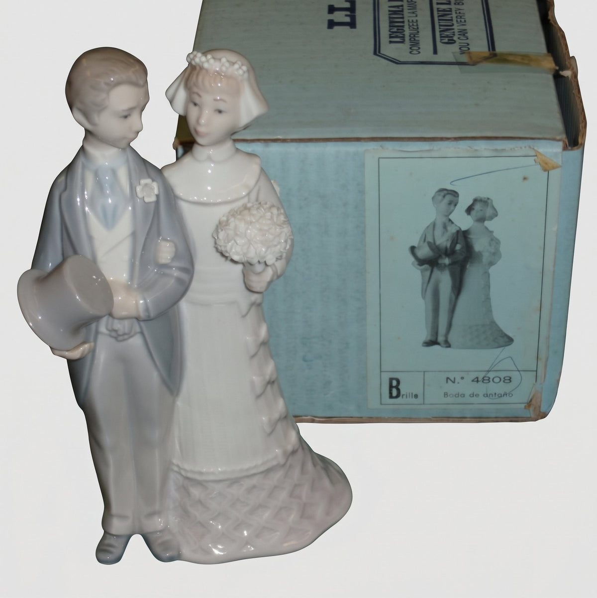 Lladro Wedding Day Figurine 4808 Boda de antano Bride and Groom Cake Topper Julio Fernandez Vintage Spain Porcelain Glossy Finish New In Box