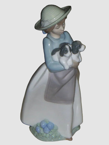 "What An Armful" Lladro Nao Figurine #1156 - Girl With Puppies (10")