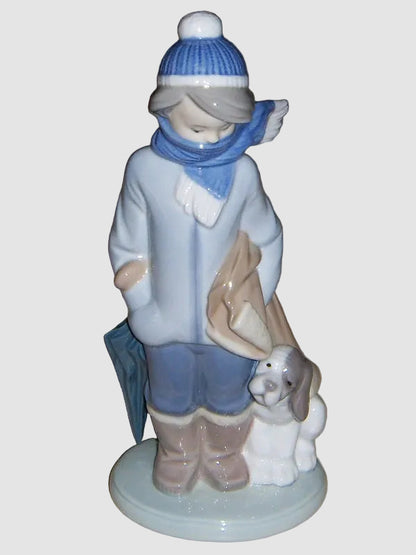 "Winter" Lladro Daisa Figurine #5220 - Boy With Dog (8")