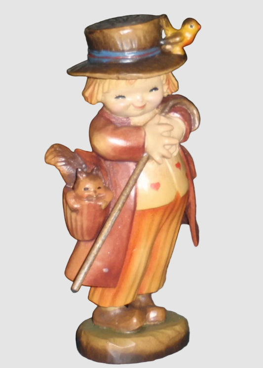Anri Juan Ferrandiz Happy Wanderer Wood Carving Figurine 651575 Boy Squirrel Hat Pocket Original Box Vintage Italy