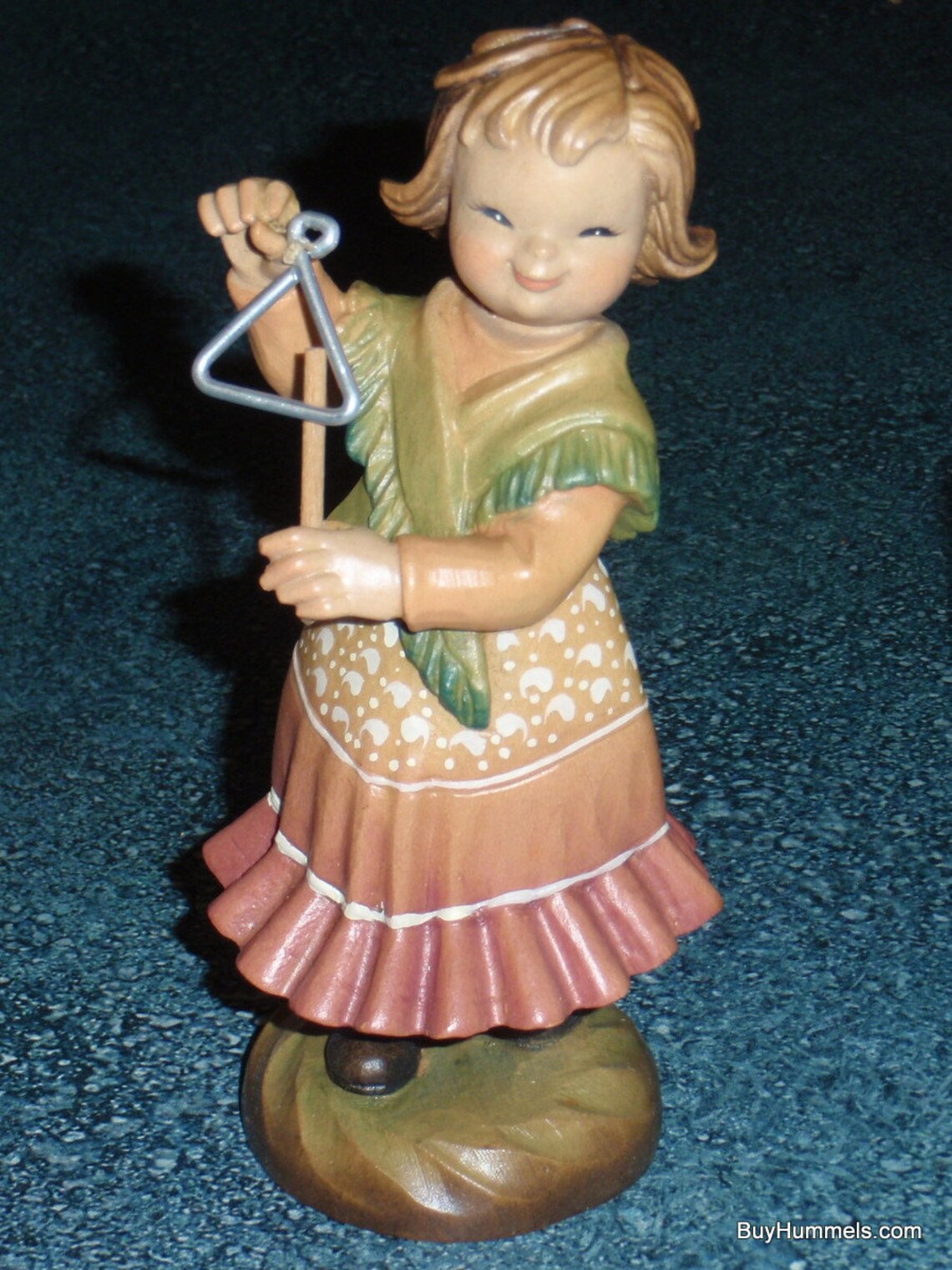 Anri Juan Ferrandiz Tiny Sounds Wood Carving Figurine 652004 Girl Triangle Original Box Vintage Italy