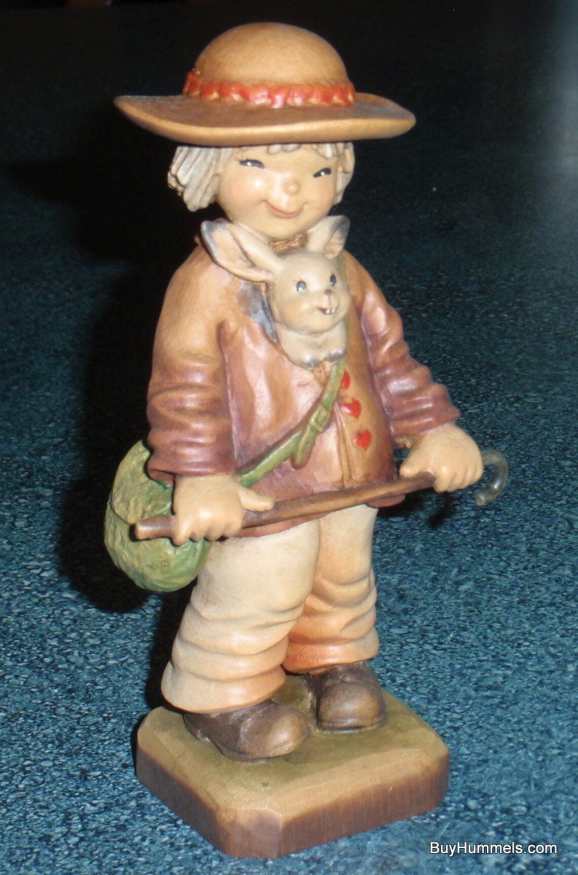 Anri Juan Ferrandiz Friends Wood Carving Figurine 652003 Boy Bunny Walking Stick Satchel Original Box Vintage Italy
