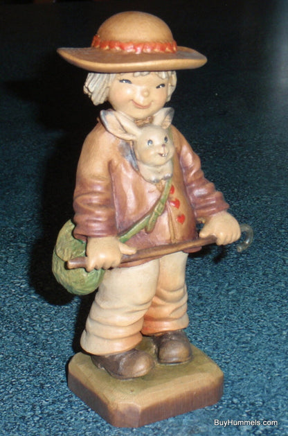 Anri Juan Ferrandiz Friends Wood Carving Figurine 652003 Boy Bunny Walking Stick Satchel Original Box Vintage Italy