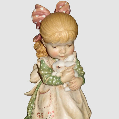 "Spring Delight" ANRI Sarah Kay ITALY Limited Edition 6" Signed Figurine With Box - Little Girl With Bunny In Her Arms - Easter Gift!