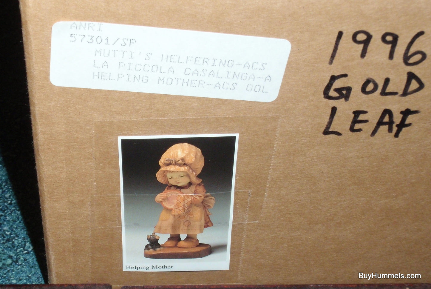 "Helping Mother" ARTIST PROOF Anri GOLD LEAF Sarah Kay Wood Figurine With Original Display Case!