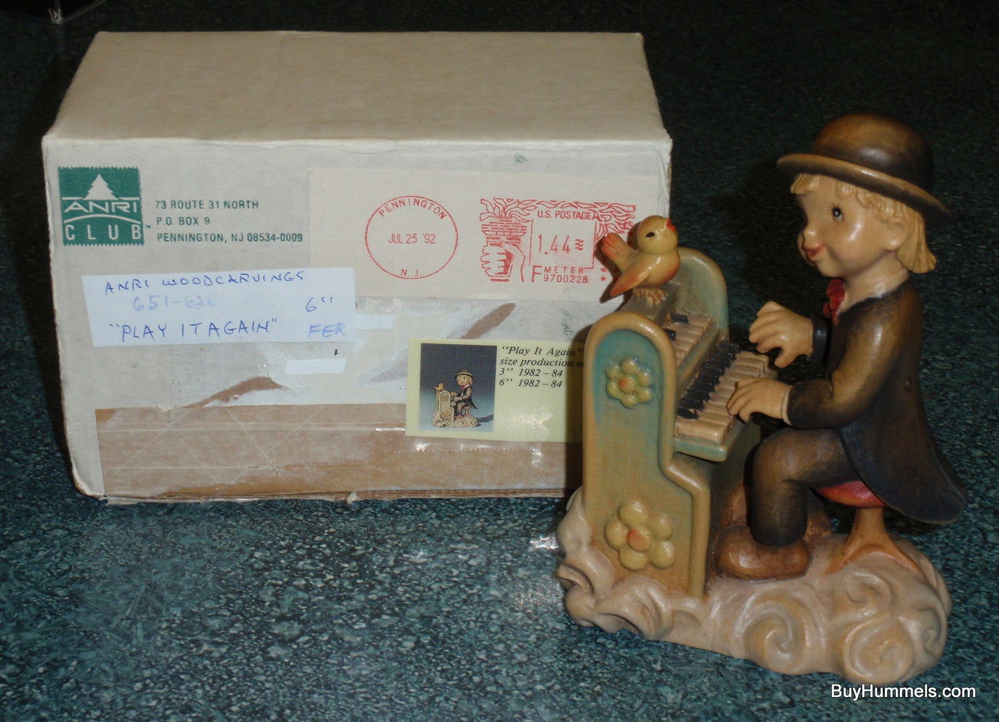 ANRI By Juan Ferrandiz Play It Again 5" Wood Carving Figurine With Box Piano Boy