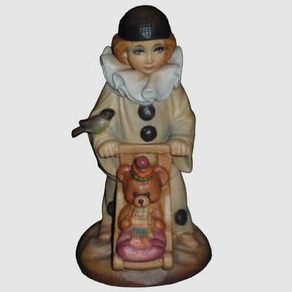 "Pierrot Clown" With Teddy Bear & Bird 4” Limited Edition ANRI Wood Carving By J.C. Gibert