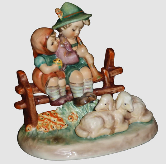 "Eventide" Goebel Hummel Figurine #99 - Boy And Girl On Fence With Sheep!